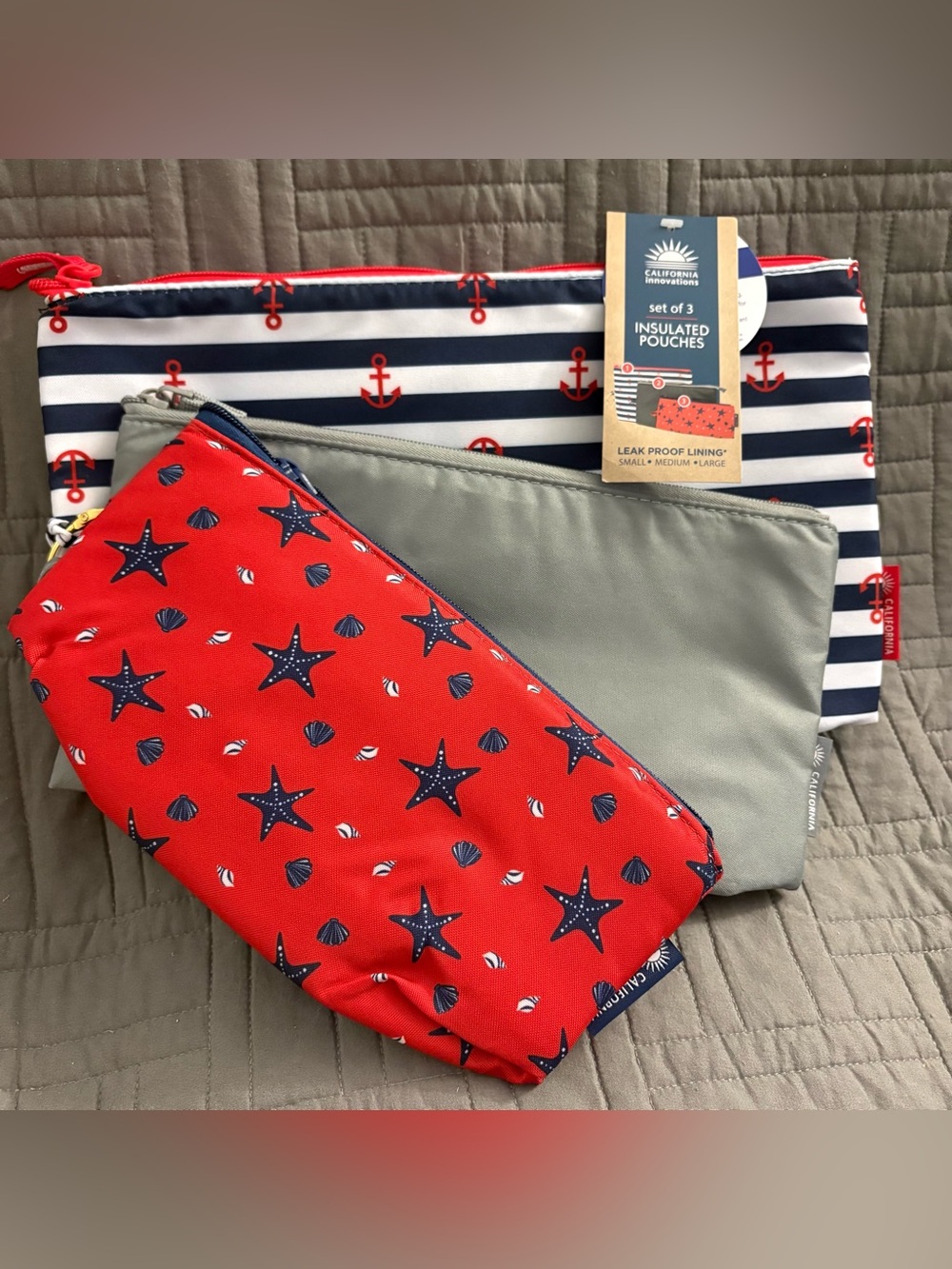 California Innovations Insulated Pouch Coastal Set of 3 Leakproof Snack Bags New